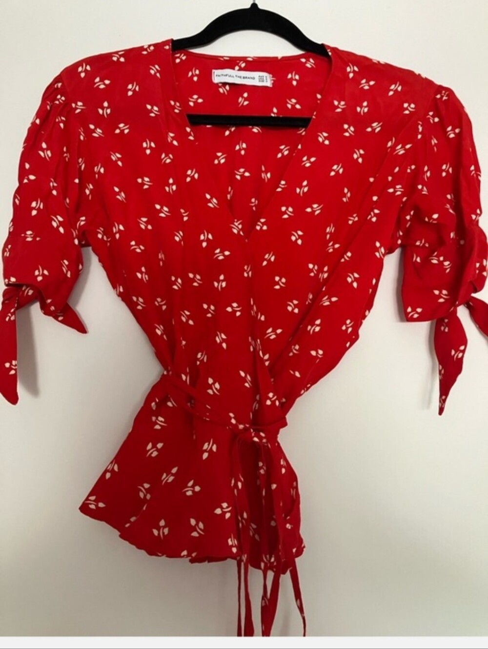 Faithfull the Brand Red Floral Tie-Waist Wrap Top